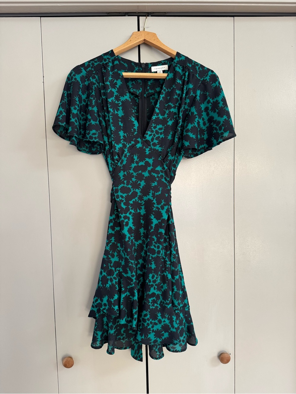 Topshop Floral Mini Dress with V-neck and waist tie